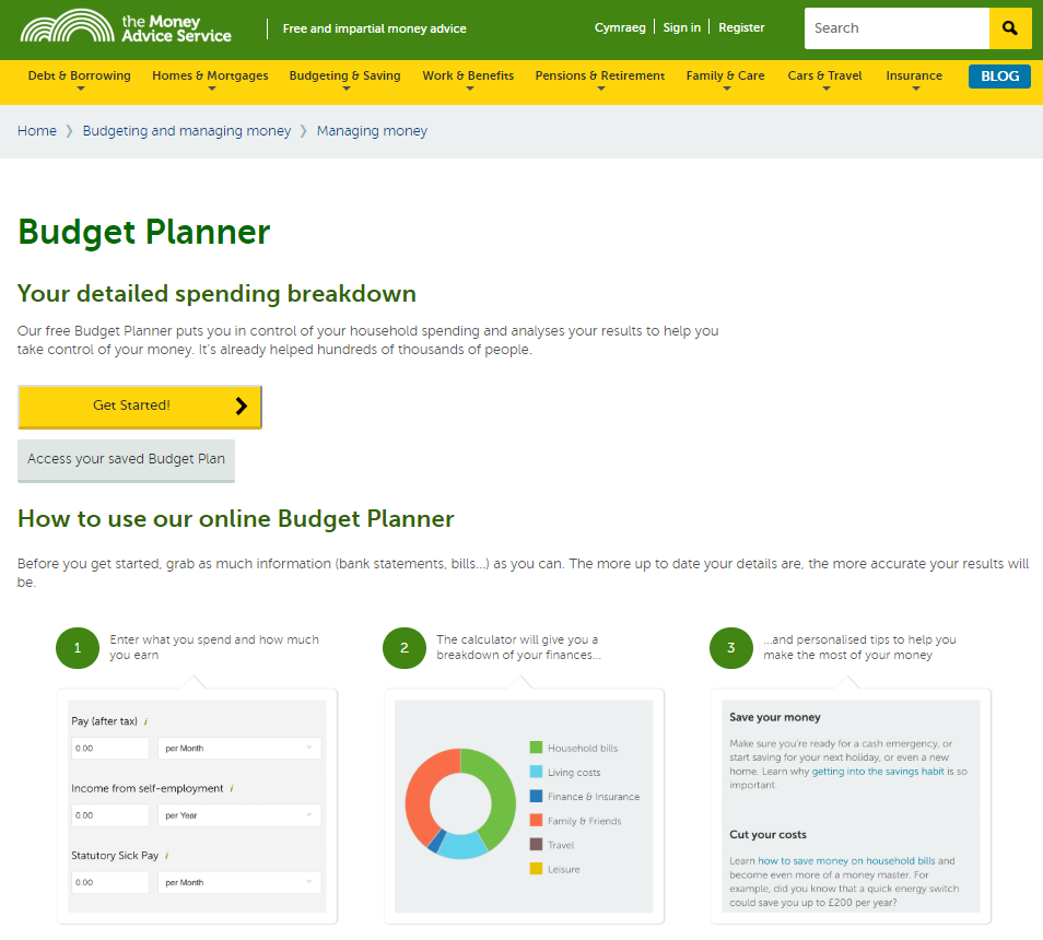 money advice service budget planner 