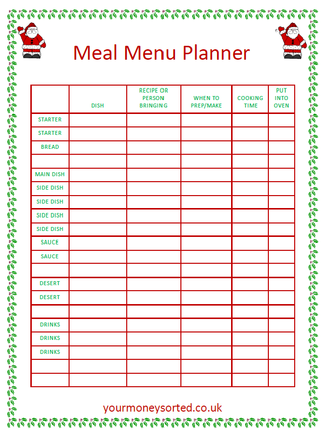 christmas meal planner