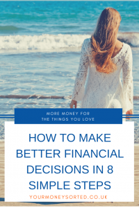 This is how to make better financial decisions. The question of how to make better financial decisions comes up again and again in my work. Clients often come to me, afraid that they will never know how to make better financial decisions. It is common for them to feel that they have got into a pattern that has served them for many years, and therefore it will be impossible to break by Eileen at Your Money Sorted. #FinancialDecisions #FinancialPlanning #FinancialGoals #FinancialFreedom